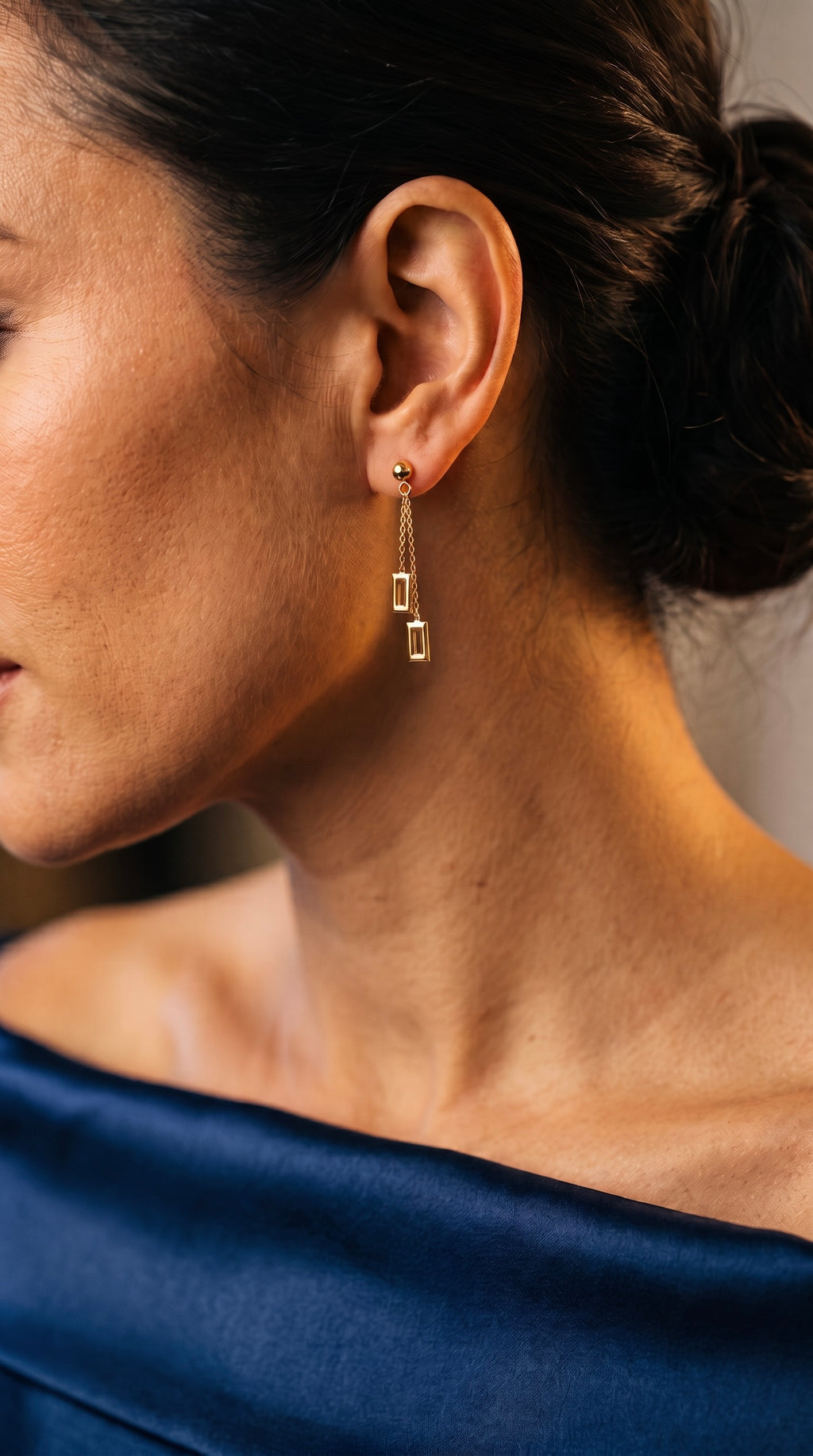 18K Yellow Gold Rectangle Dangle Earrings