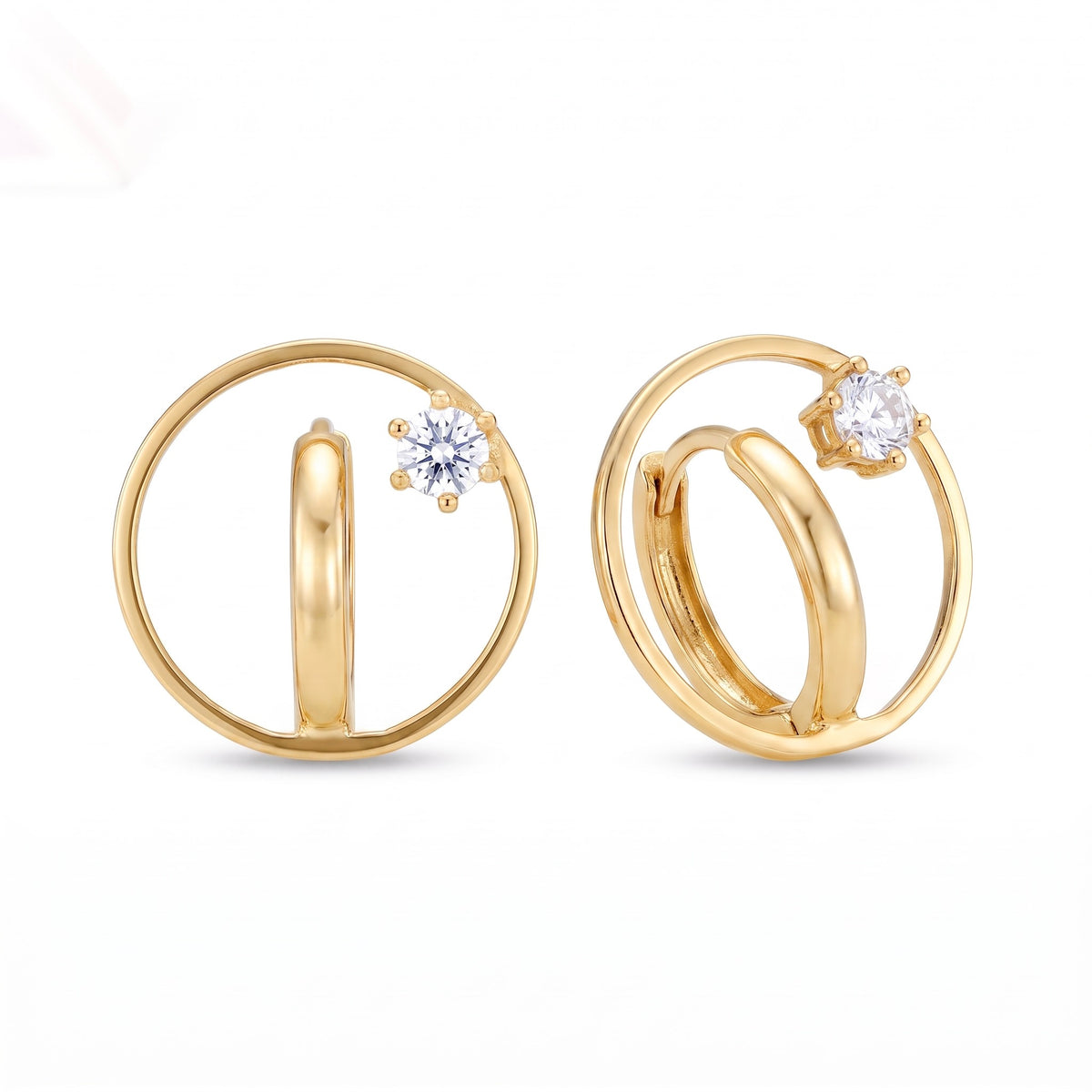 18K Yellow Gold Cubic Zirconia Circle Hoop Earring