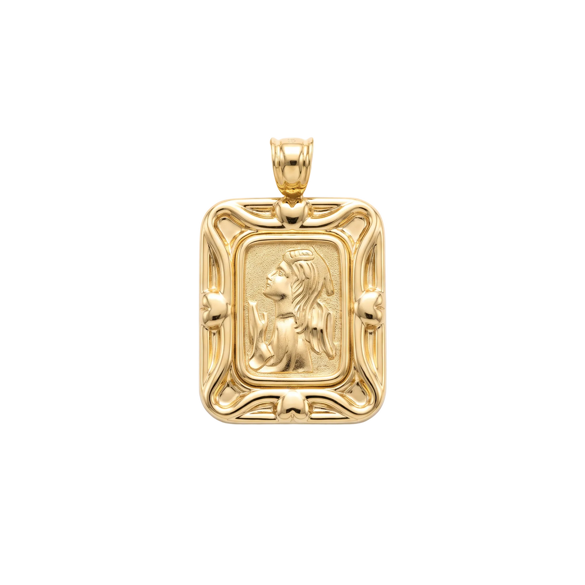 18K Yellow Gold Praying Angel Icon Pendant