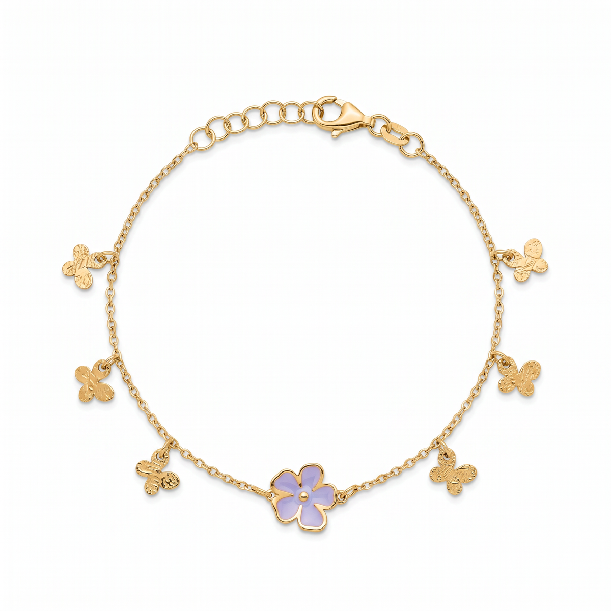 18K Yellow Gold Purple Enamel Motif Baby Bracelet