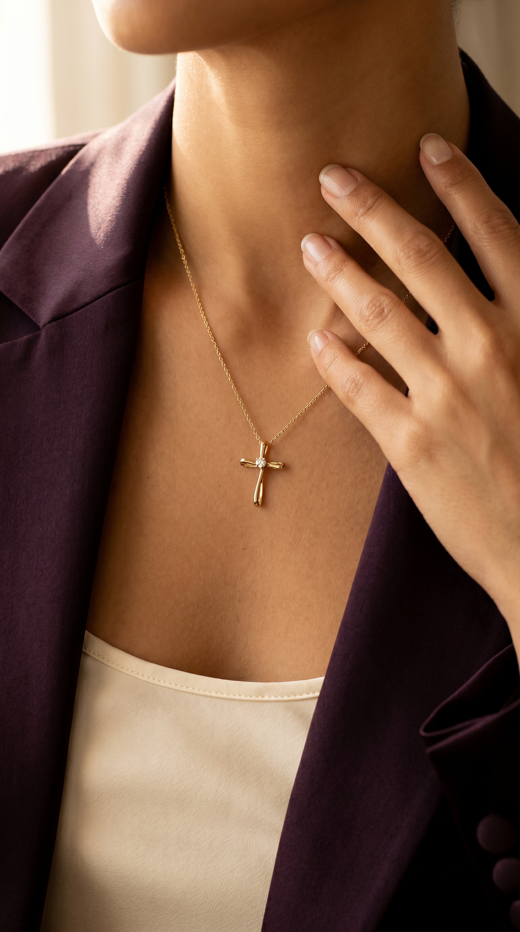 Diamond Yellow Gold Cross Necklace