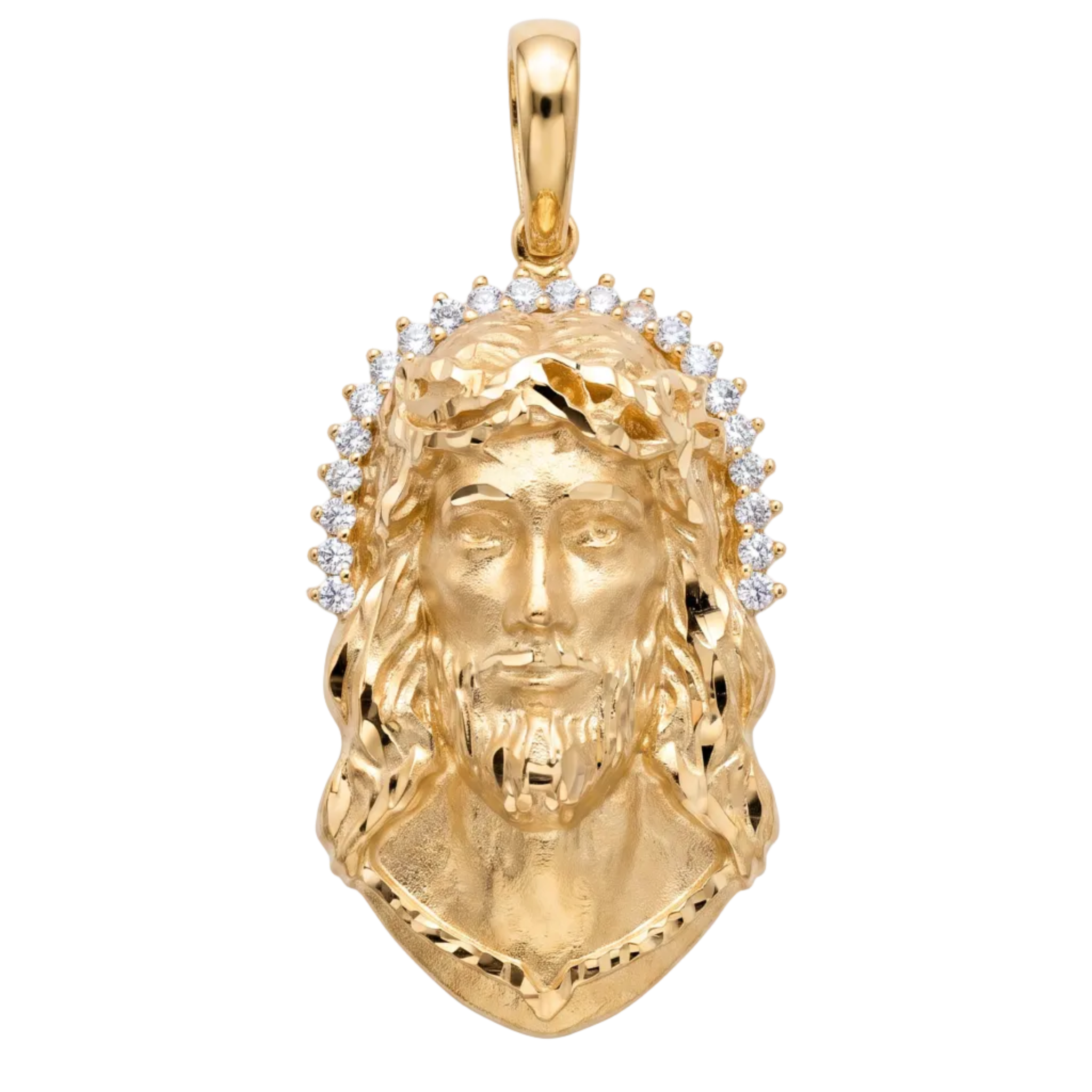 18K Yellow Gold Cubic Zirconia 3D Jesus Icon Pendant