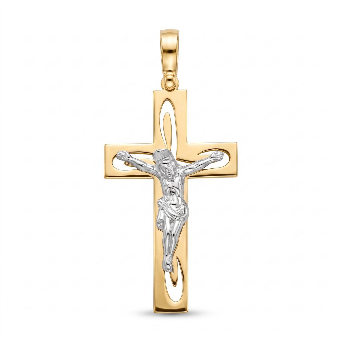 18K Two Tone Gold Crucifix Pendant