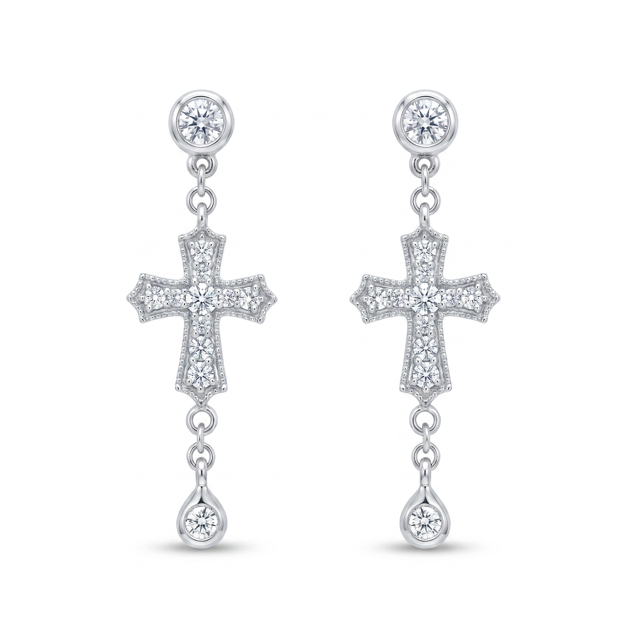 Diamond White Gold Cross Dangle Earrings