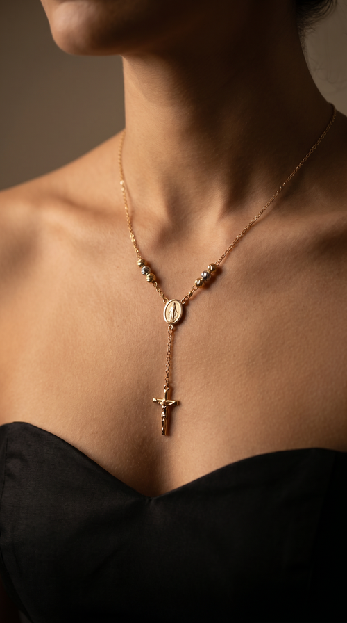 18K Two Tone Rosary Necklace