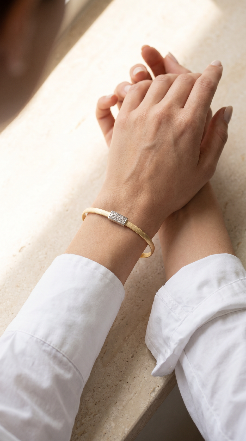 Diamond Two Tone Gold Cuff Bracelet