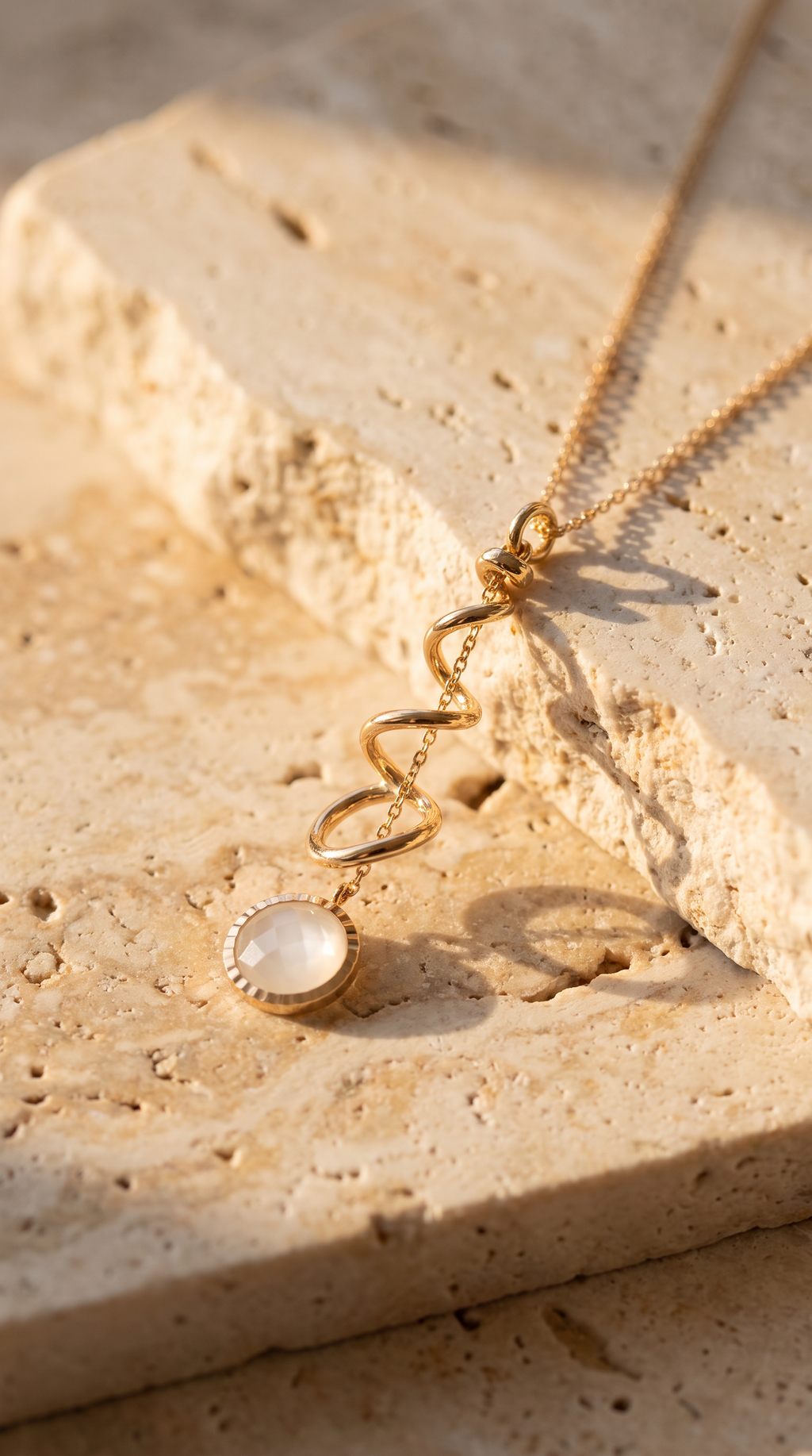 18K Yellow Gold White Chalcedony Dangle Chain Necklace