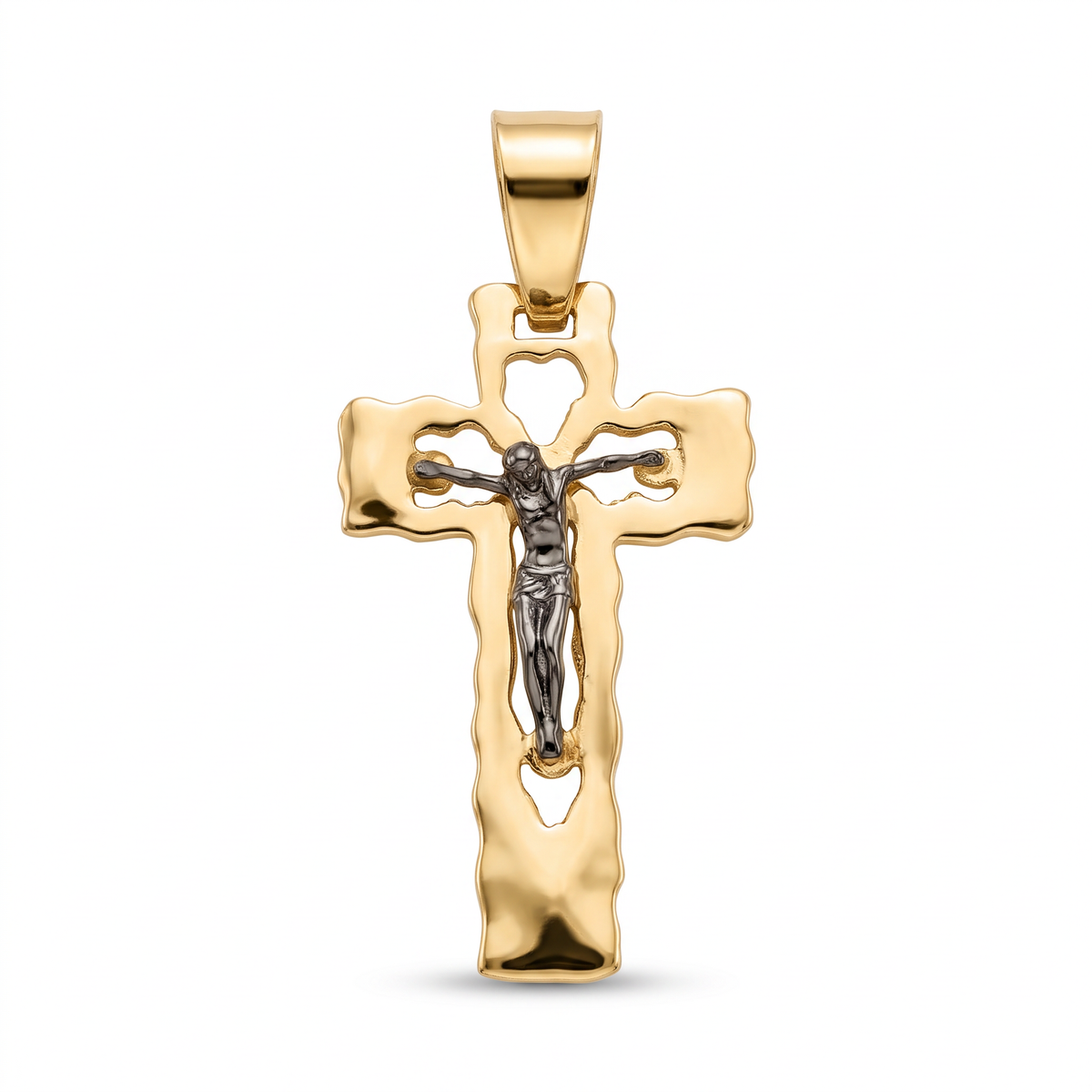 18K Yellow Gold Black Rhodium Crucifix Pendant