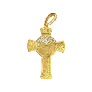 18K Gold Medium Two Tone Jesus Face Cross Pendant