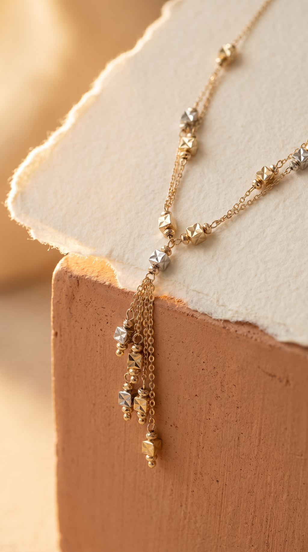 18K Two Tone Gold Dangle Necklace