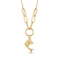 18K Yellow Gold Paperclip Dolphin Chain Necklace