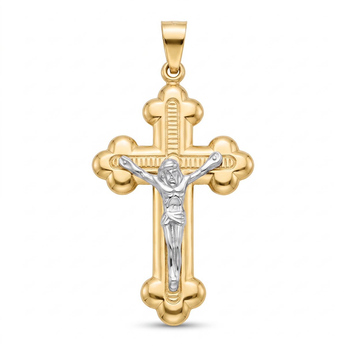 18K Two Tone Gold Crucifix Pendant