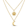 18K Yellow Gold Double Chain Sun & Moon Necklace