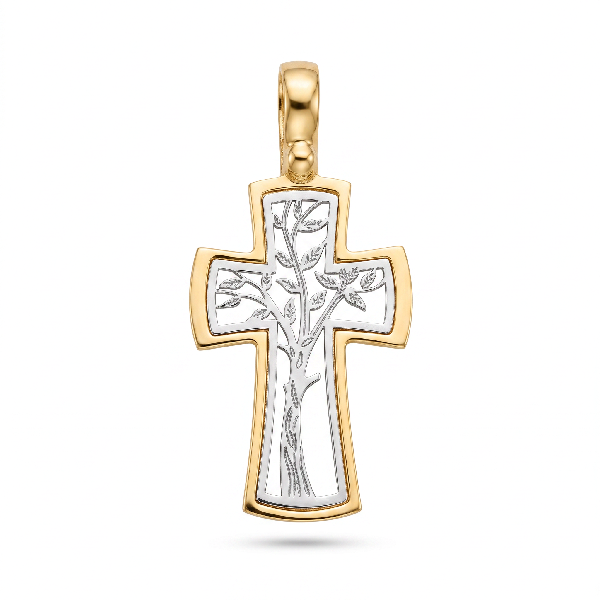 18K Two Tone Gold Cross Pendant