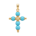 18K Yellow Gold Turquoise Cross Pendant