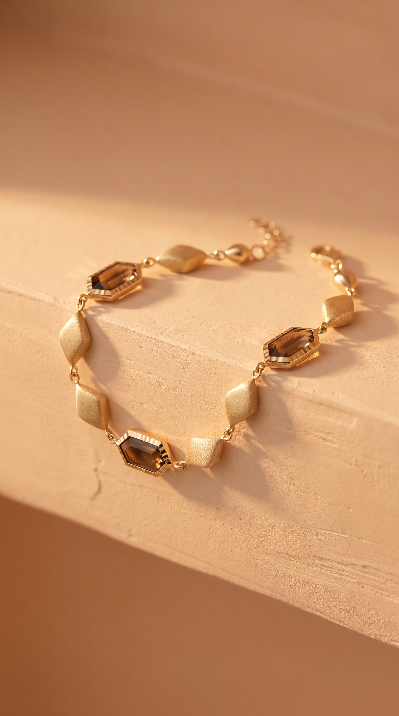 18K Yellow Gold Smoky Quartz Motif Bracelet