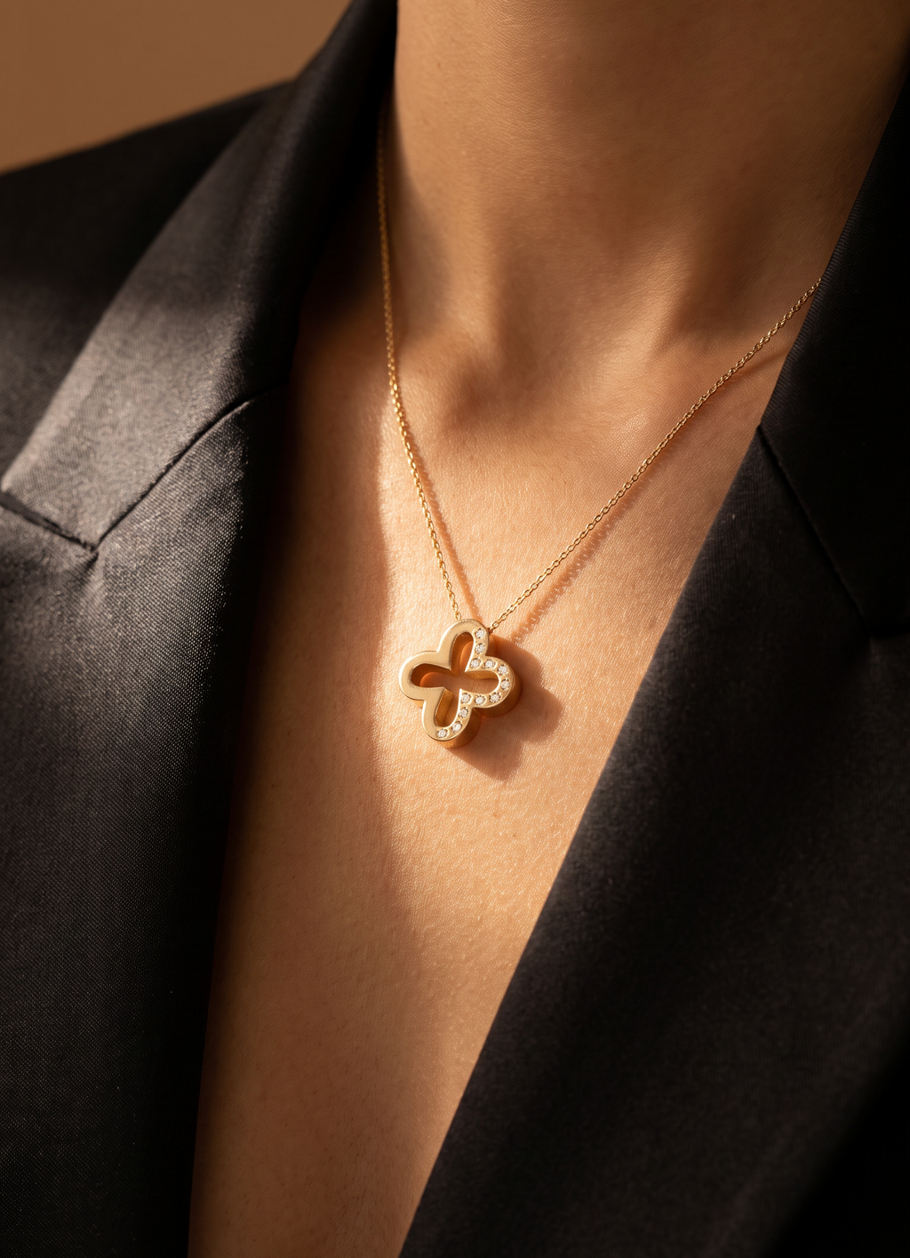 Diamond Yellow Gold Clover Necklace