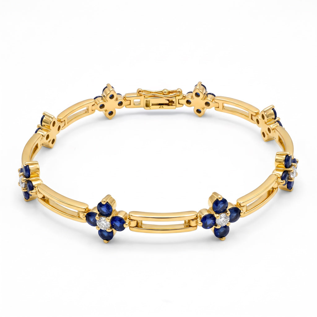 Diamond Yellow Gold Sapphire Chain Bracelet