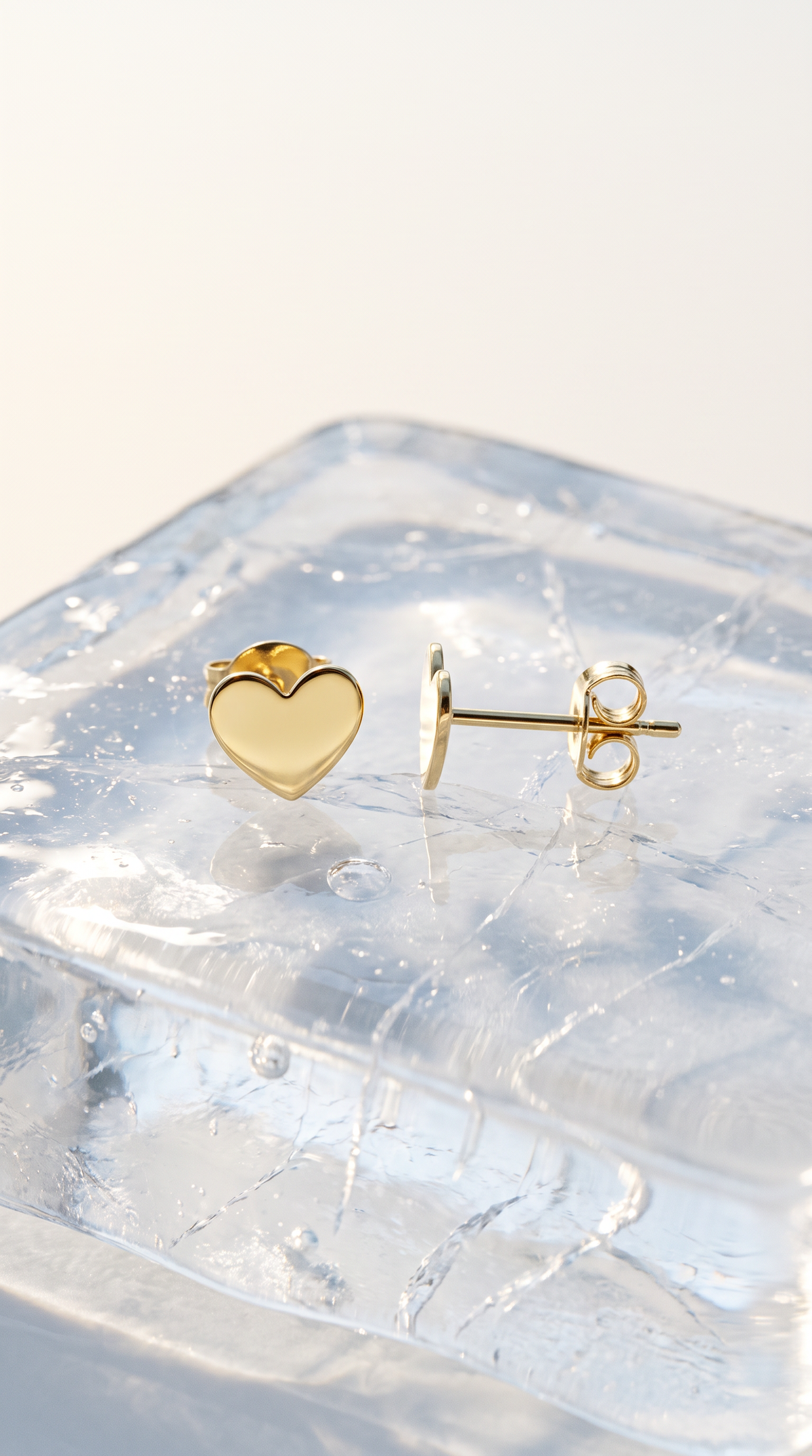 18K Yellow Gold Heart Stud Earring