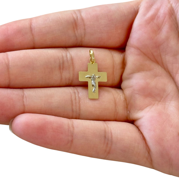 18k Gold Two Tone Cross Pendant