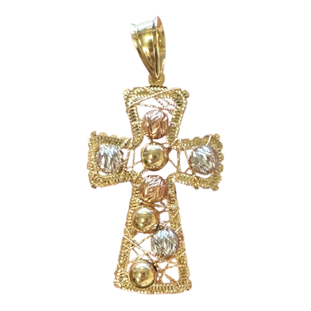 18K Gold XLarge Multicolor Wire Bead Cross Pendant