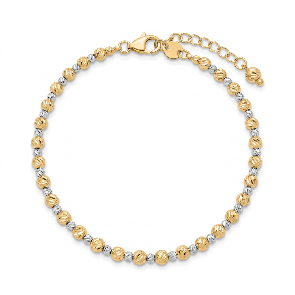18K Two Tone Gold Beaded Bracelet