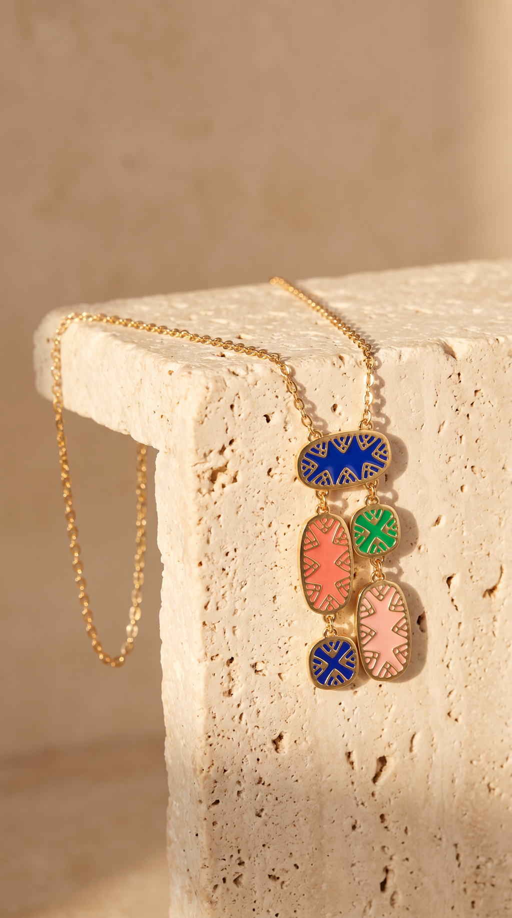 18K Yellow Gold Multicolor Reversible Mother Of Pearl Chain Necklace