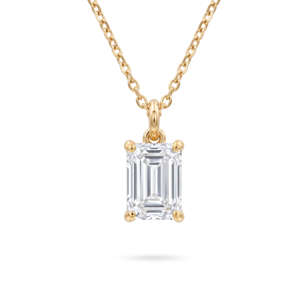 Lab Diamond Yellow Gold Emerald Solitaire Chain Necklace