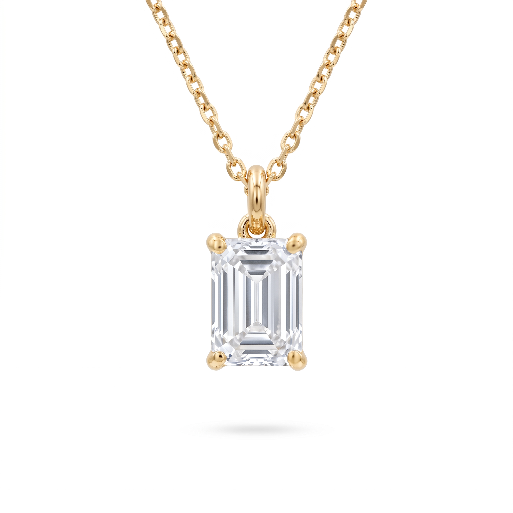 Lab Diamond Yellow Gold Emerald Solitaire Chain Necklace