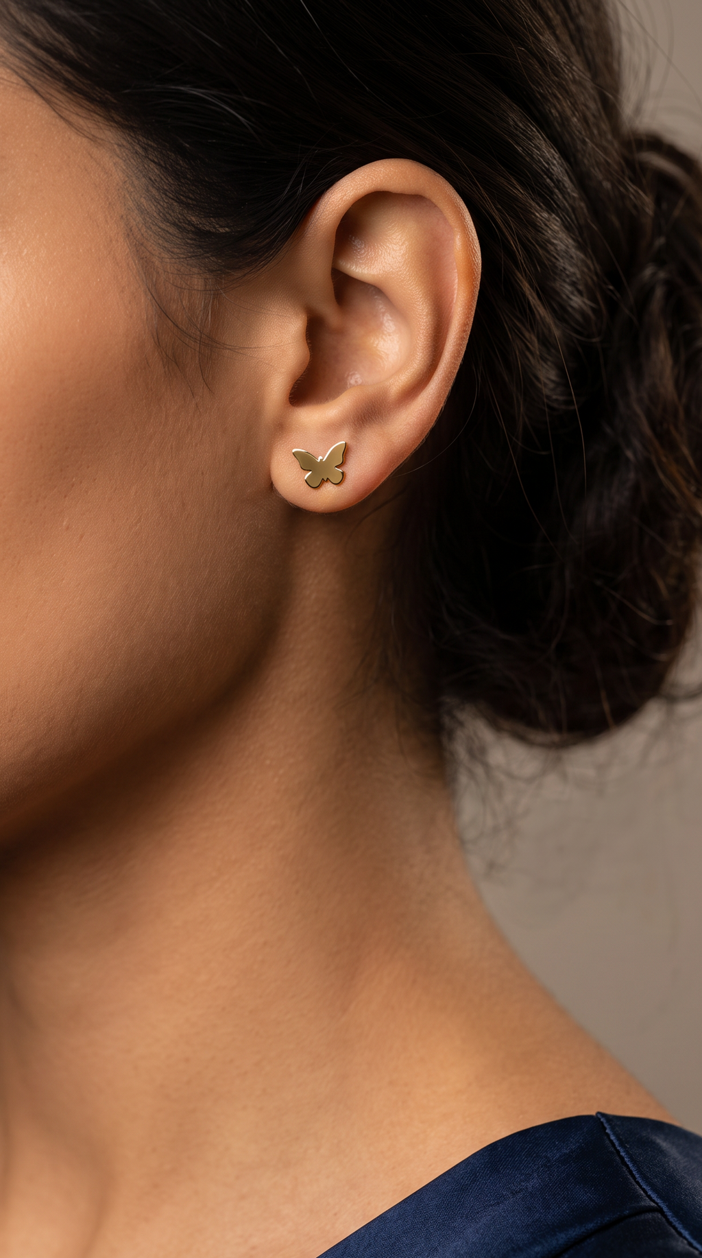 18K Yellow Gold Butterfly Stud Earring