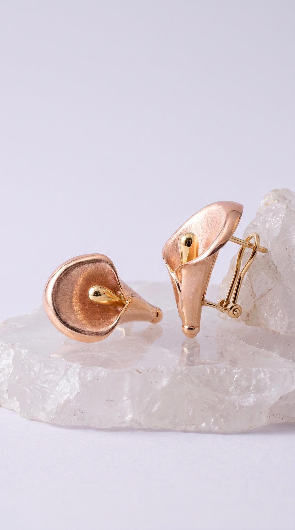 18K Two Tone Gold Calla Lily Flower Drop Earring