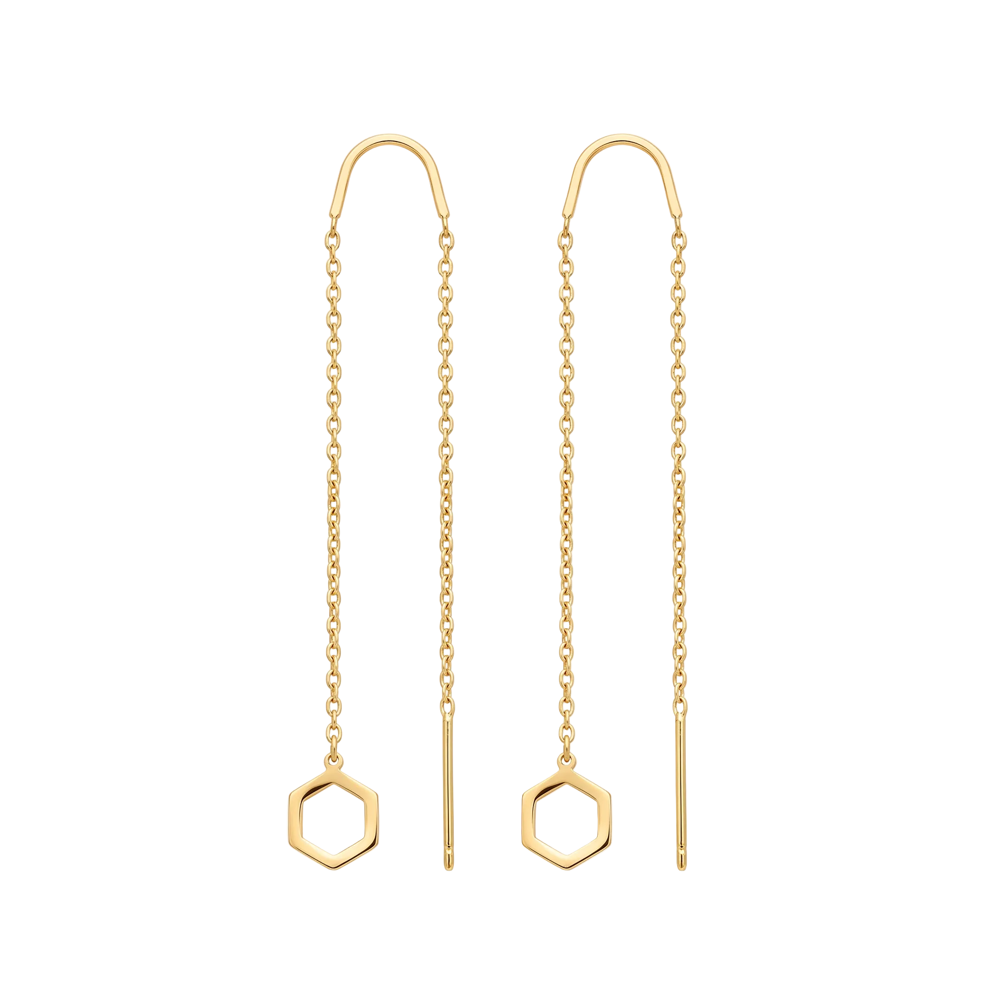 18K Yellow Gold Hexagon Dangle Earrings