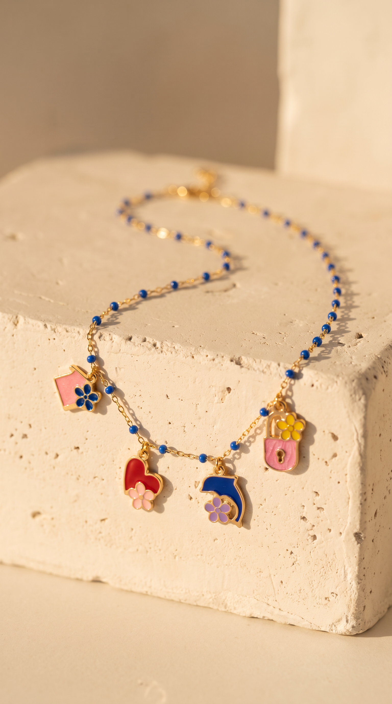 18K Yellow Gold Mother Of Pearl Enamel Necklace