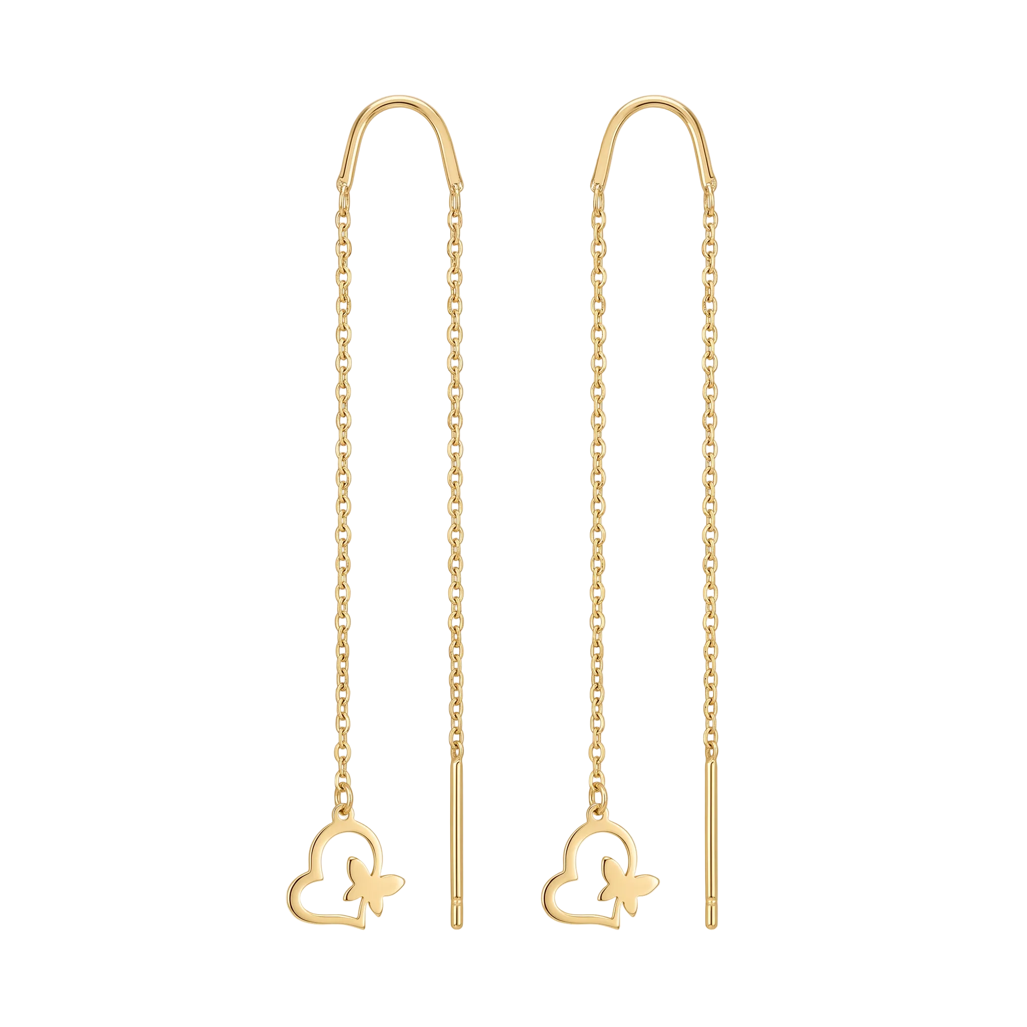 18K Yellow Gold Heart Dangle Earrings