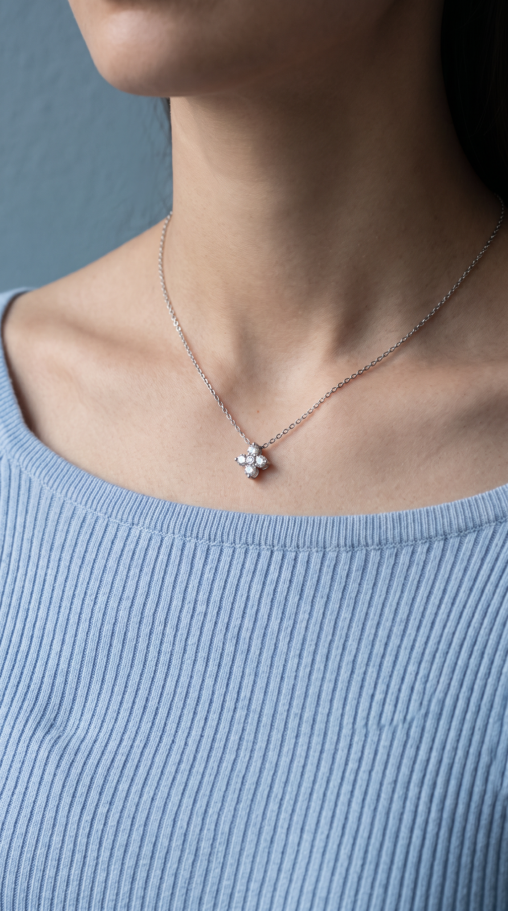 Diamond White Gold Clover Chain Necklace
