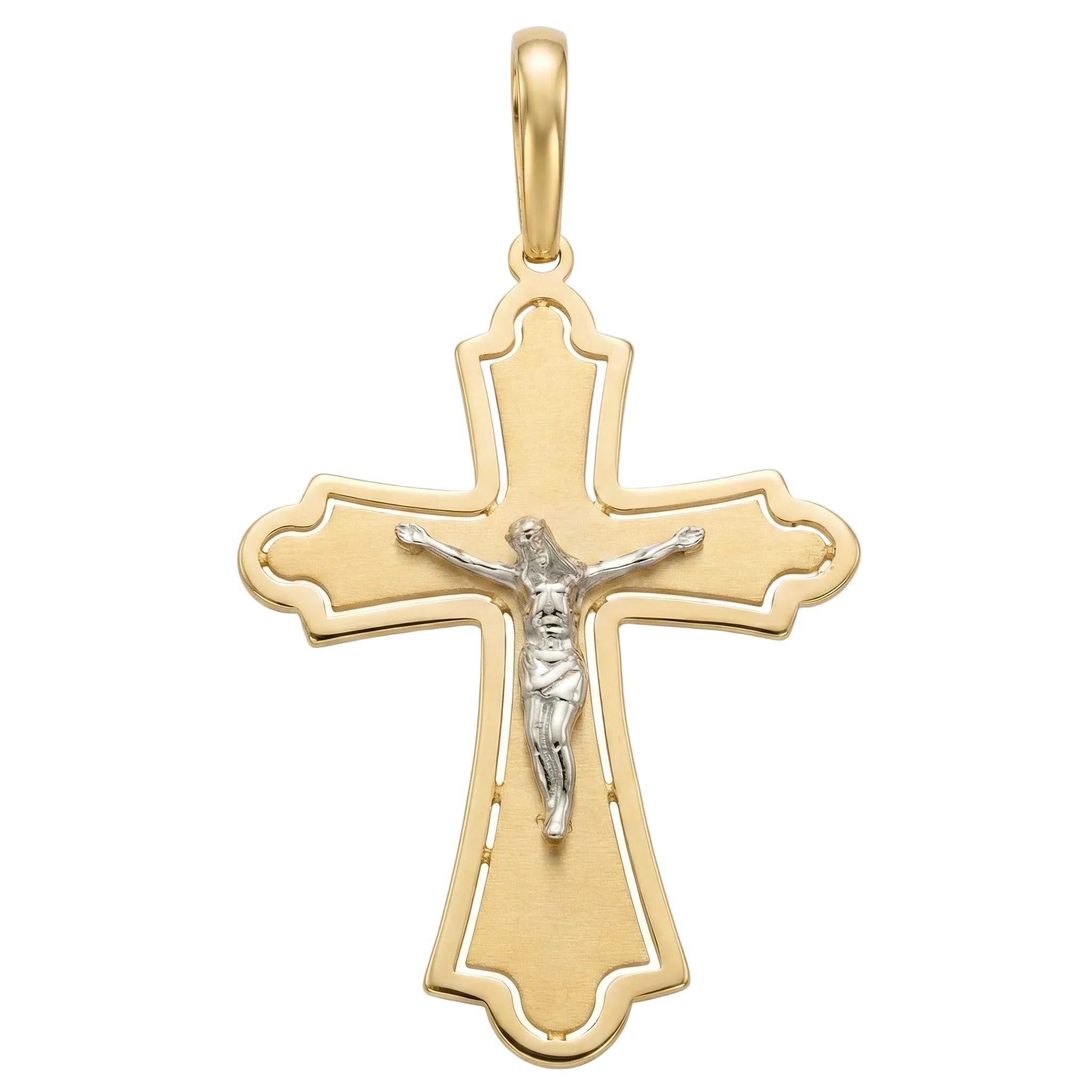18K Two Tone Gold Crucifix Pendant