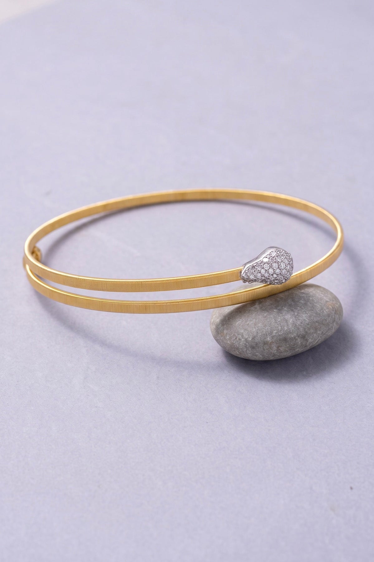 Diamond Two Tone Gold Pear Cuff Bracelet