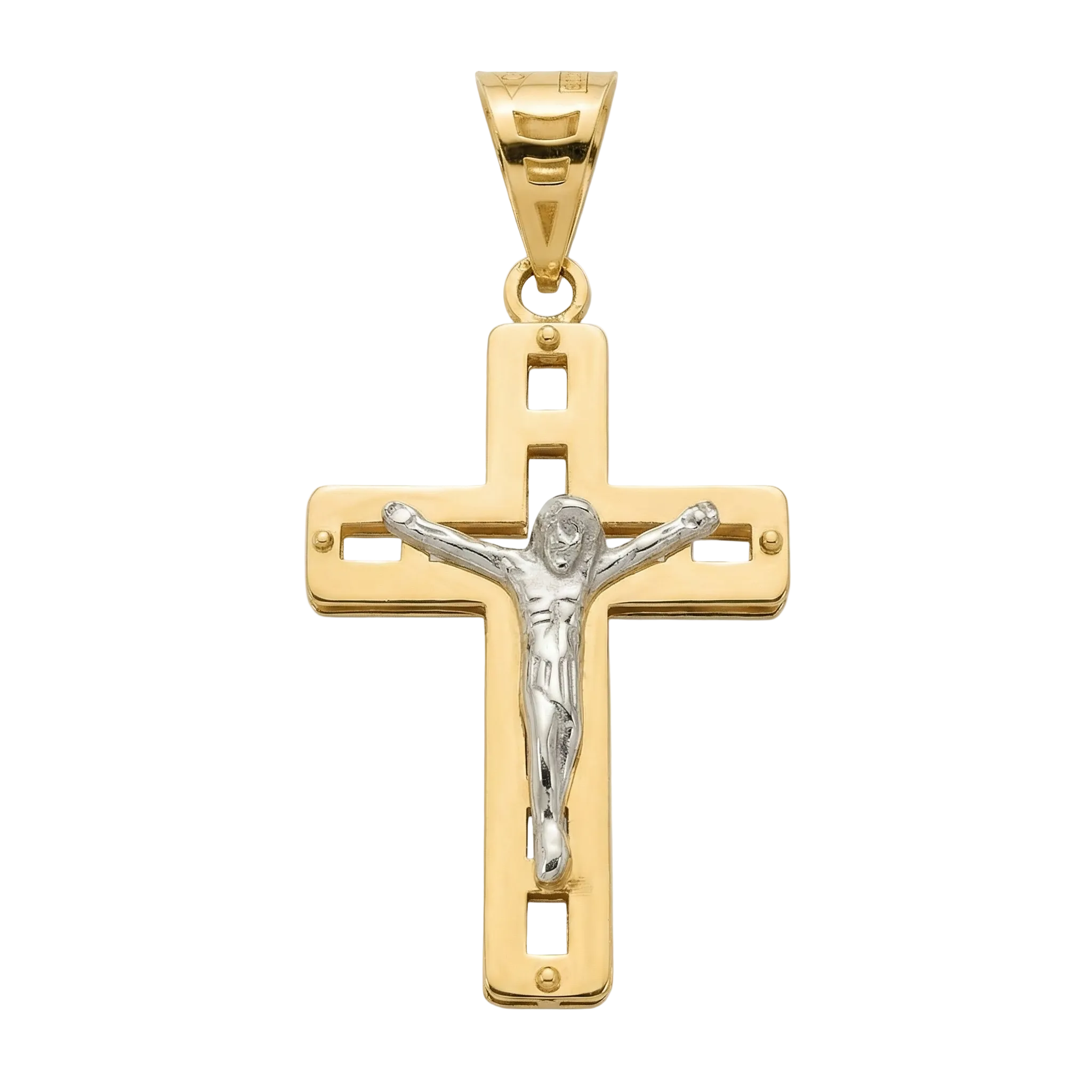18K Two Tone Gold Crucifix Pendant