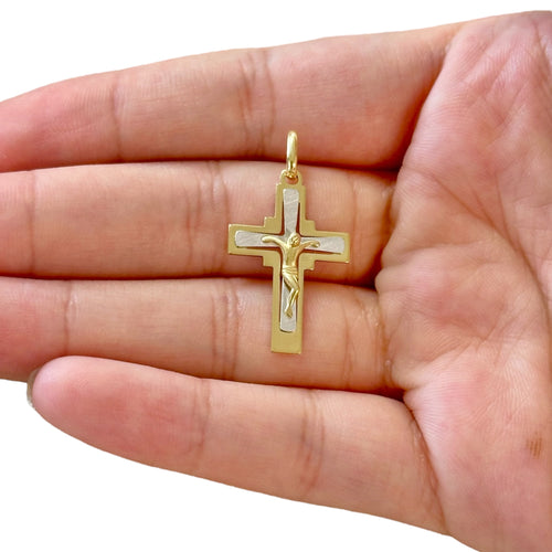 18k Gold Two Tone Crucifix Pendant