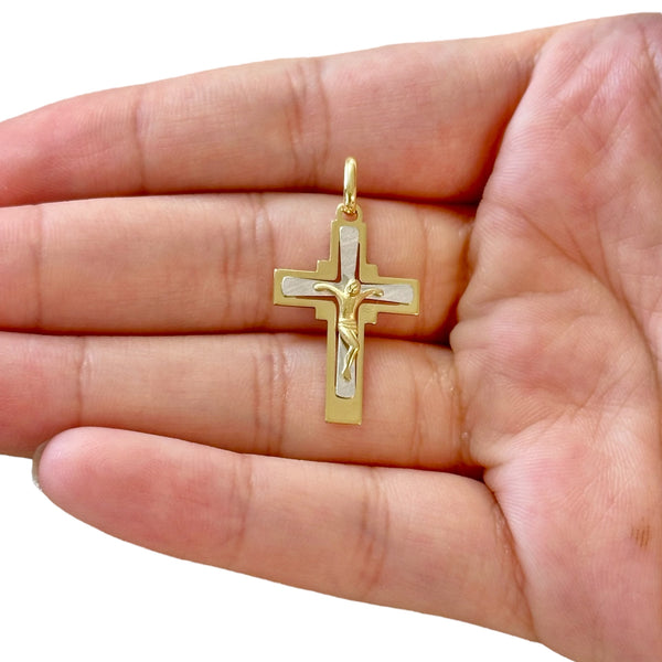 18k Gold Two Tone Cross Pendant