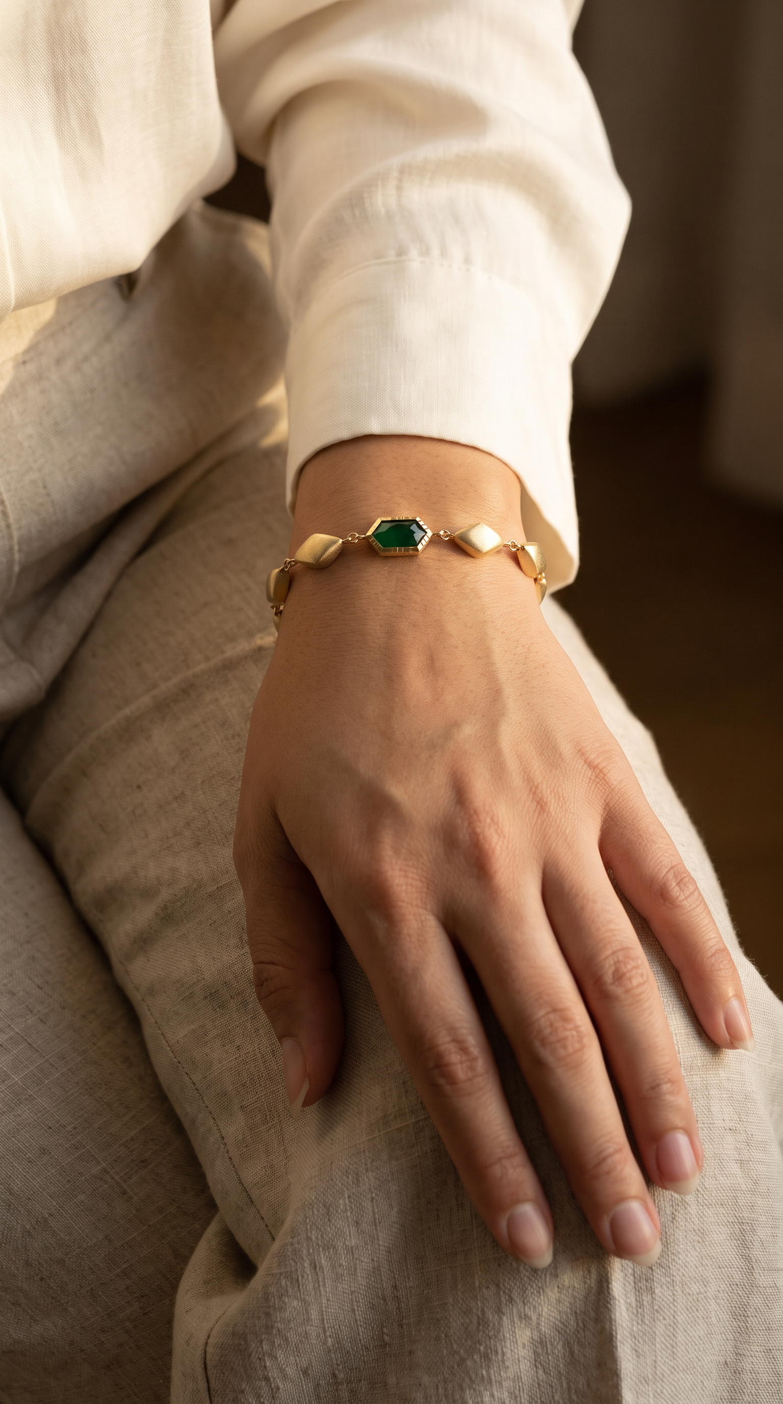 18K Yellow Gold Green Quartz Motif Bracelet