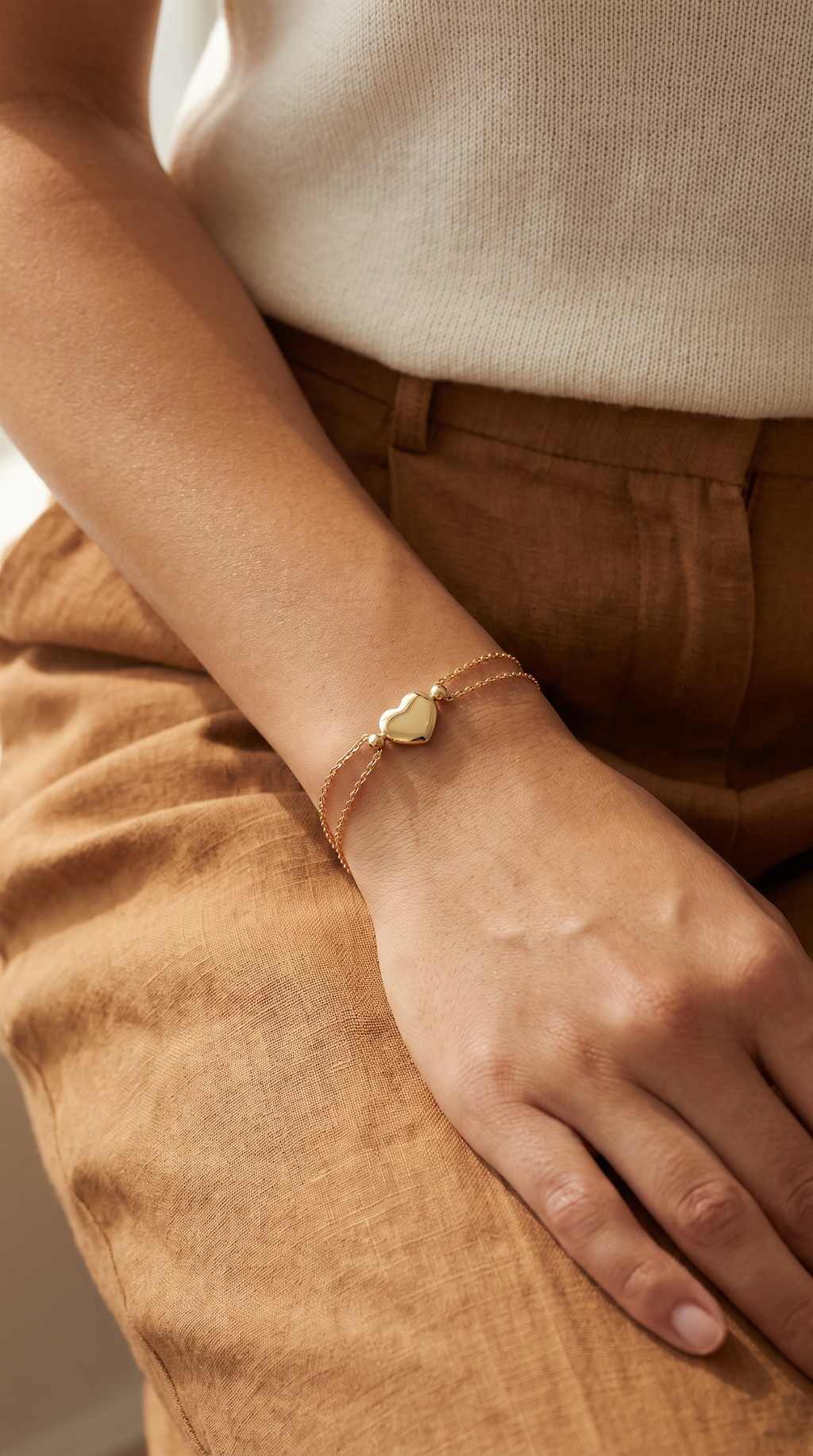 18K Yellow Gold Heart Chain Bracelet