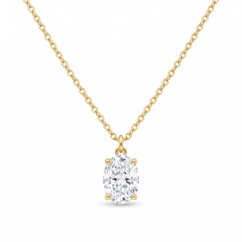 Lab Diamond Yellow Gold Oval Solitaire Chain Necklace