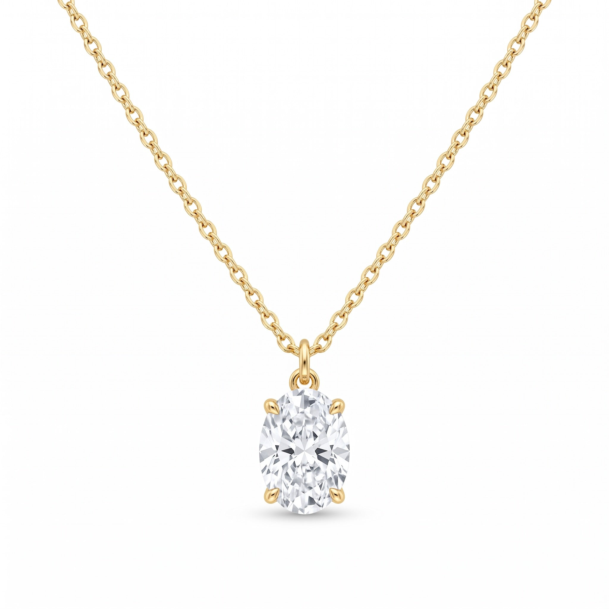 Lab Diamond Yellow Gold Oval Solitaire Chain Necklace