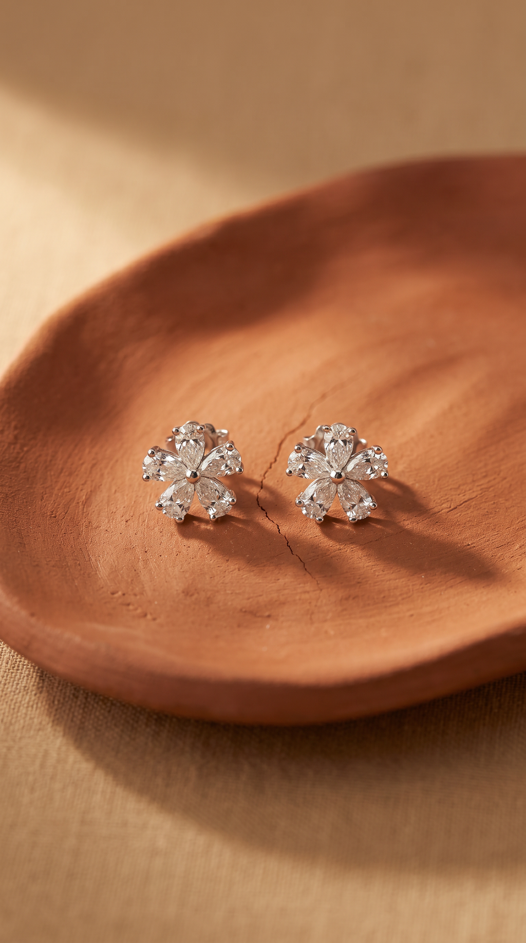 Diamond White Gold Flower Stud Earrings