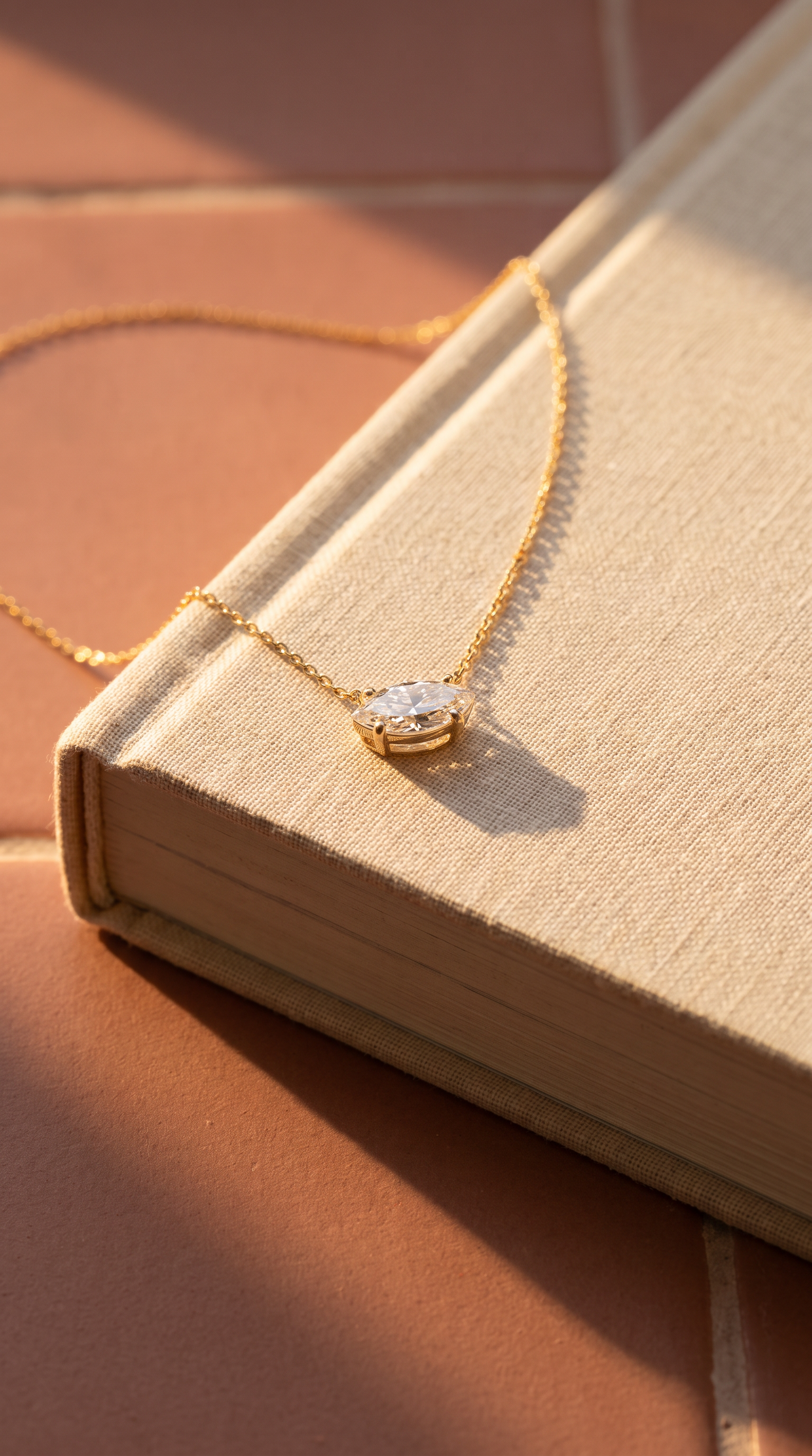 Lab Diamond Yellow Gold Marquise Solitaire Chain Necklace