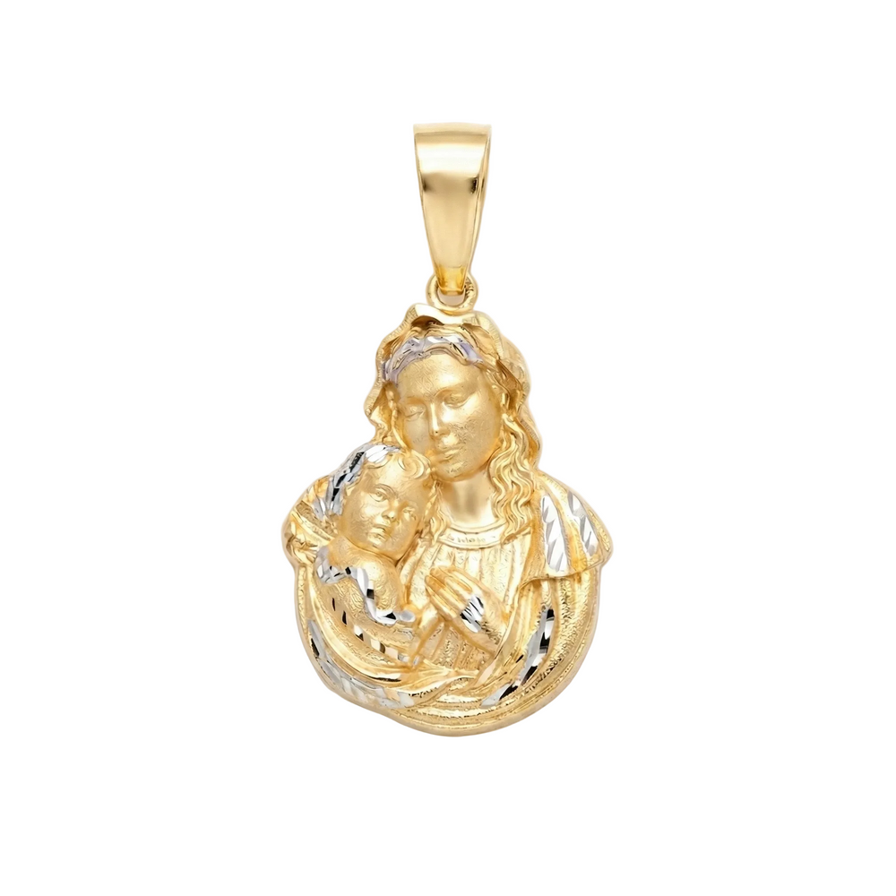 18K Two Tone Gold 3D Mary and Jesus Pendant