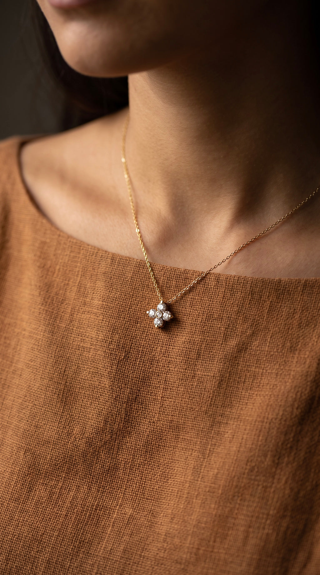 Diamond Yellow Gold Clover Chain Necklace