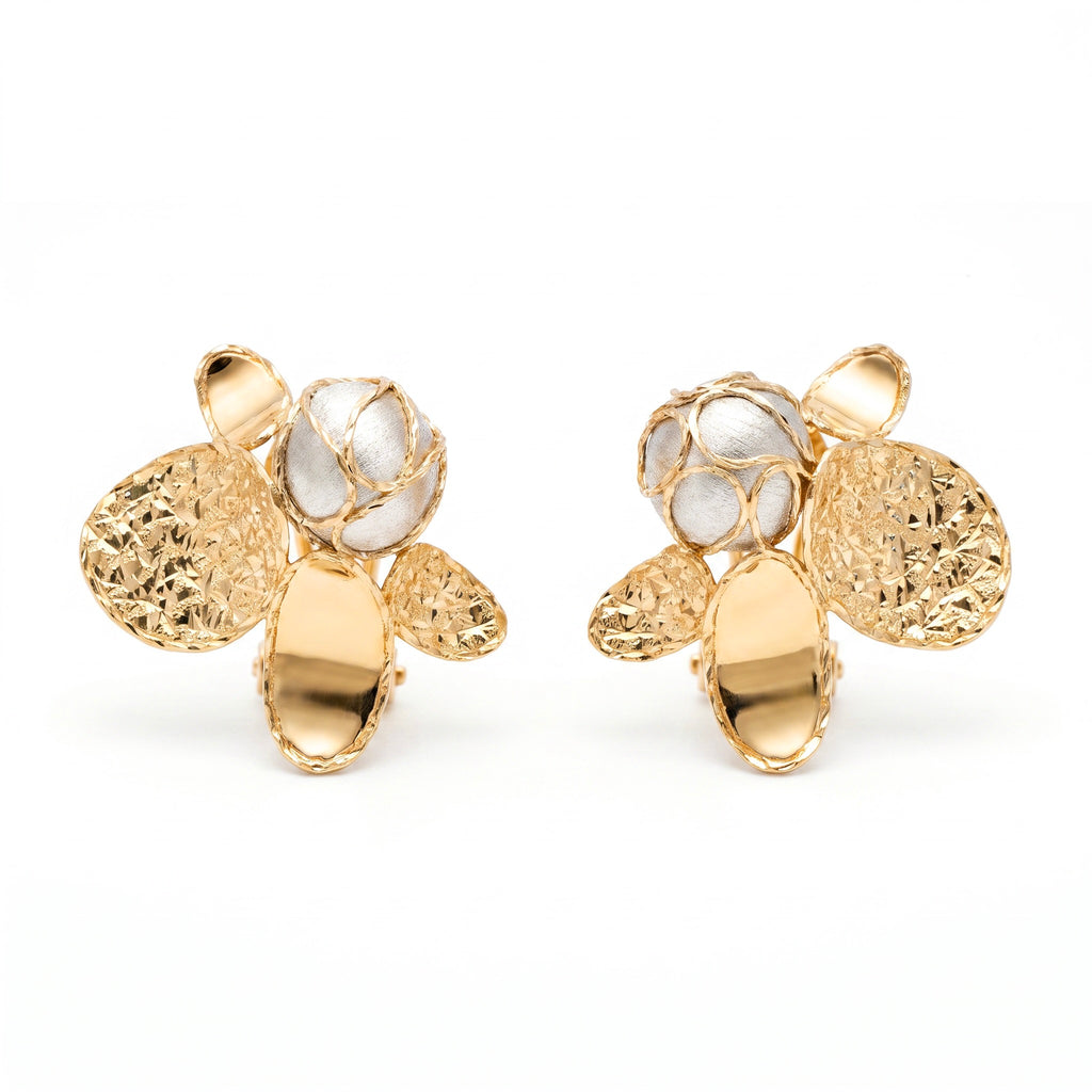 18K Two Tone Gold Flower Drop Earring