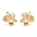 18K Two Tone Gold Flower Drop Earring